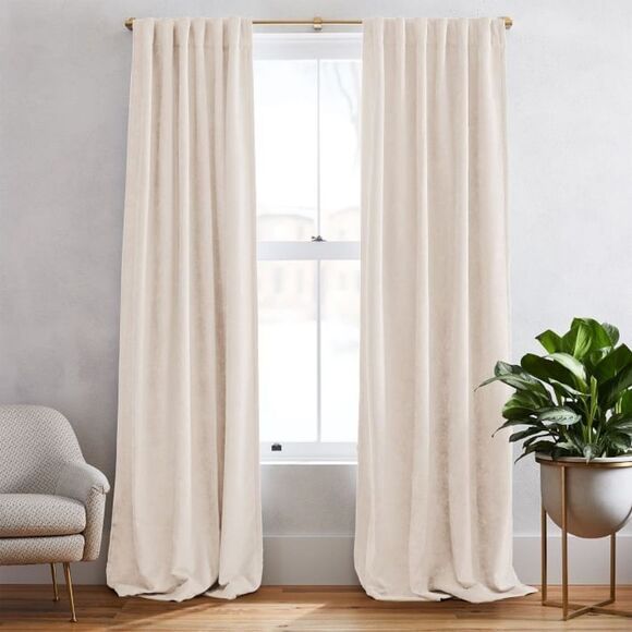 West Elm Worn Velvet Curtain - Alabaster two panels 48” x 84” Unlined - Picture 1 of 10